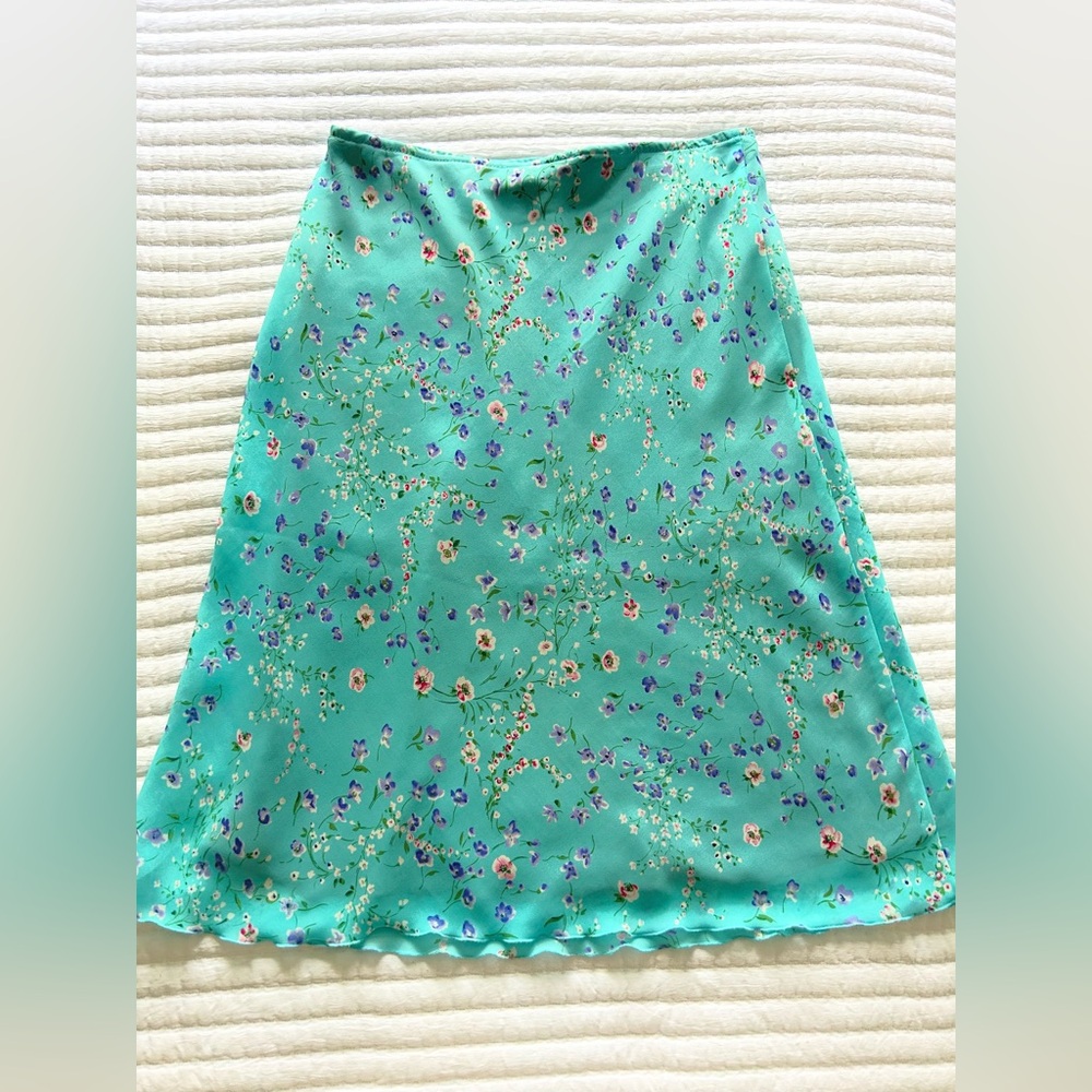 cottage core mesh overlay floral midi skirt size large